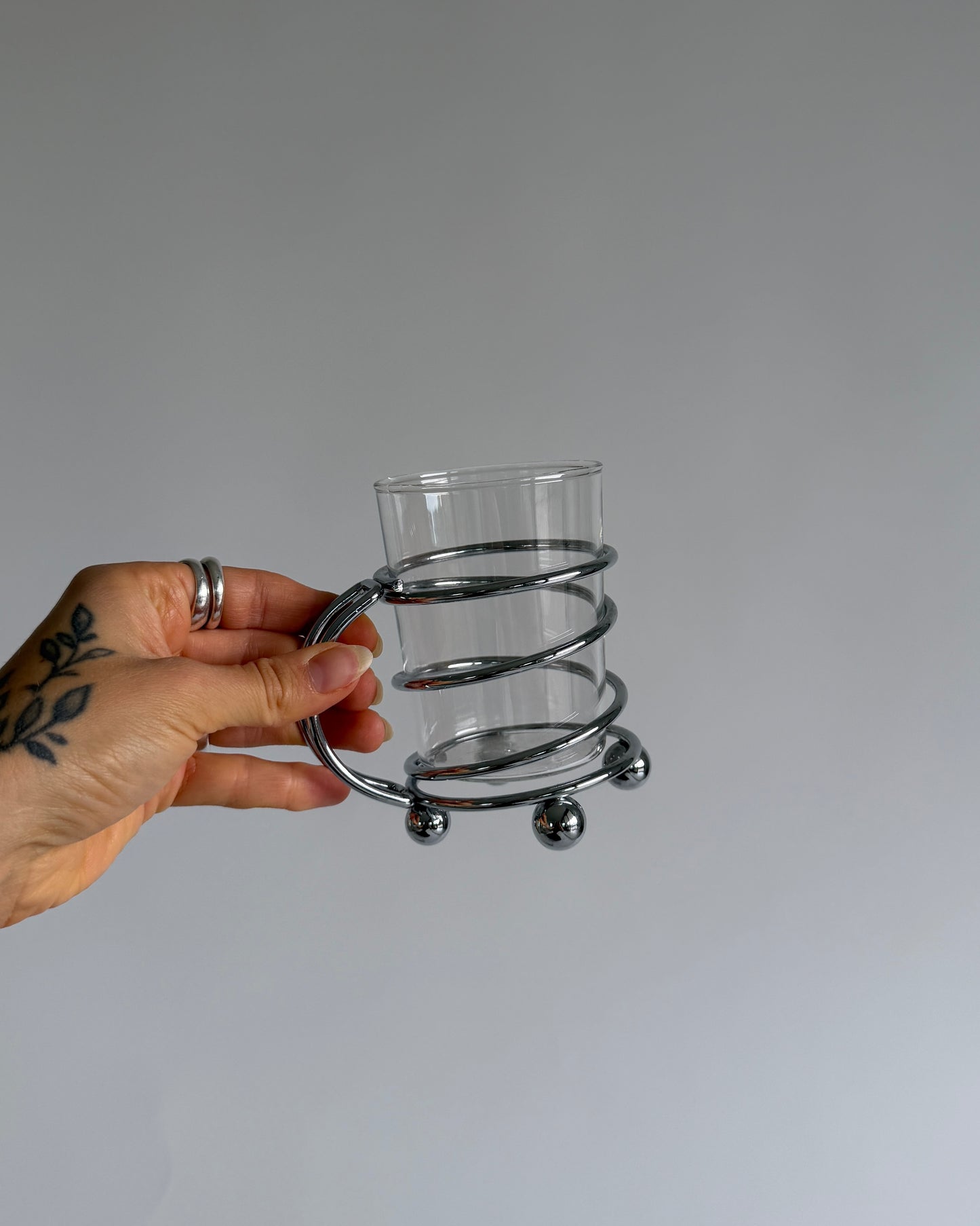 Vintage Chrome & Glass Cups - Set of 2