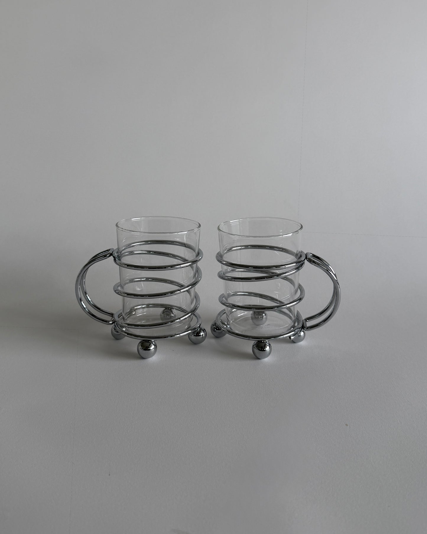 Vintage Chrome & Glass Cups - Set of 2
