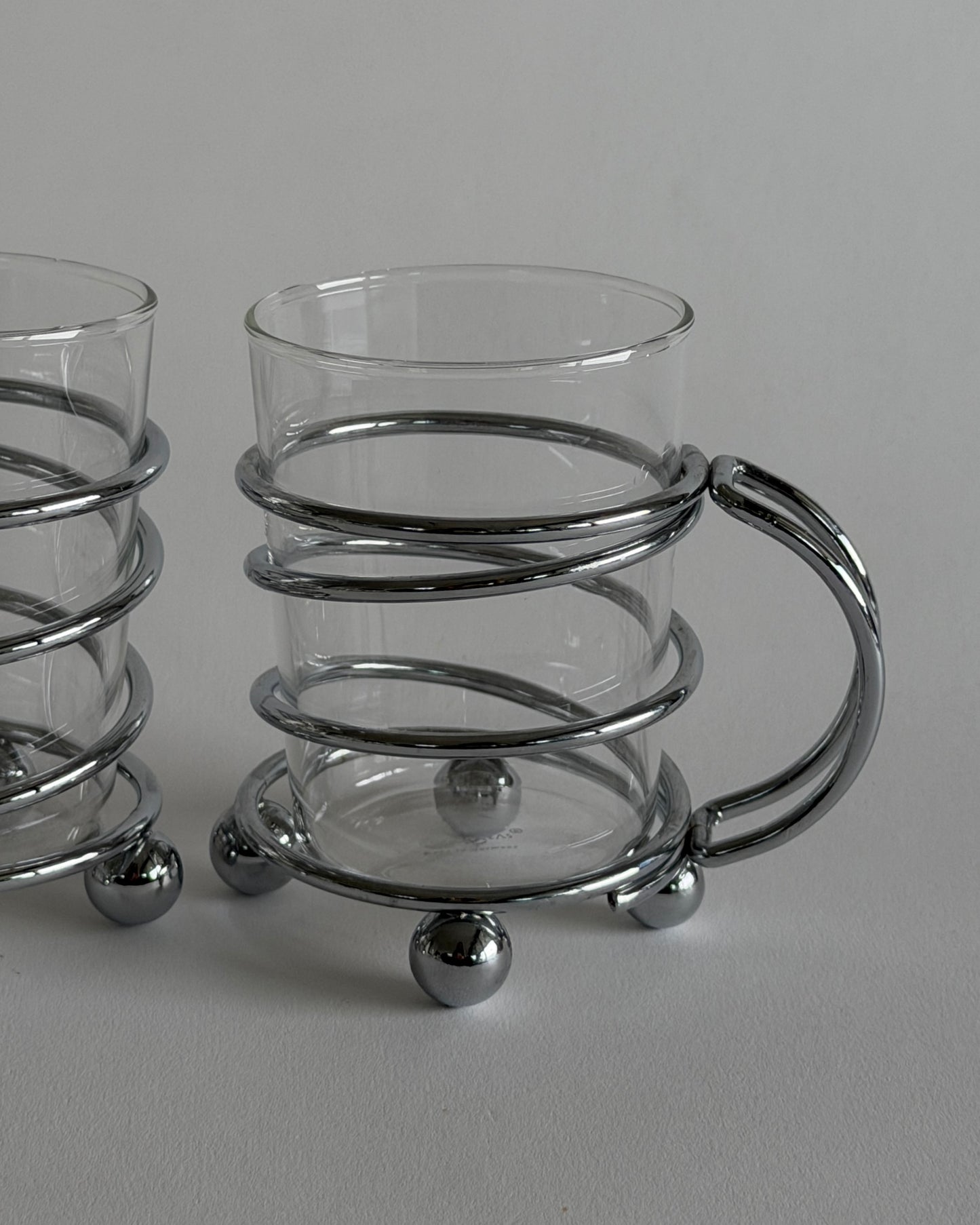 Vintage Chrome & Glass Cups - Set of 2