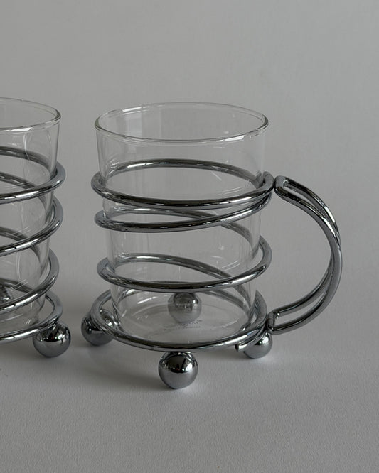 Vintage Chrome & Glass Cups - Set of 2