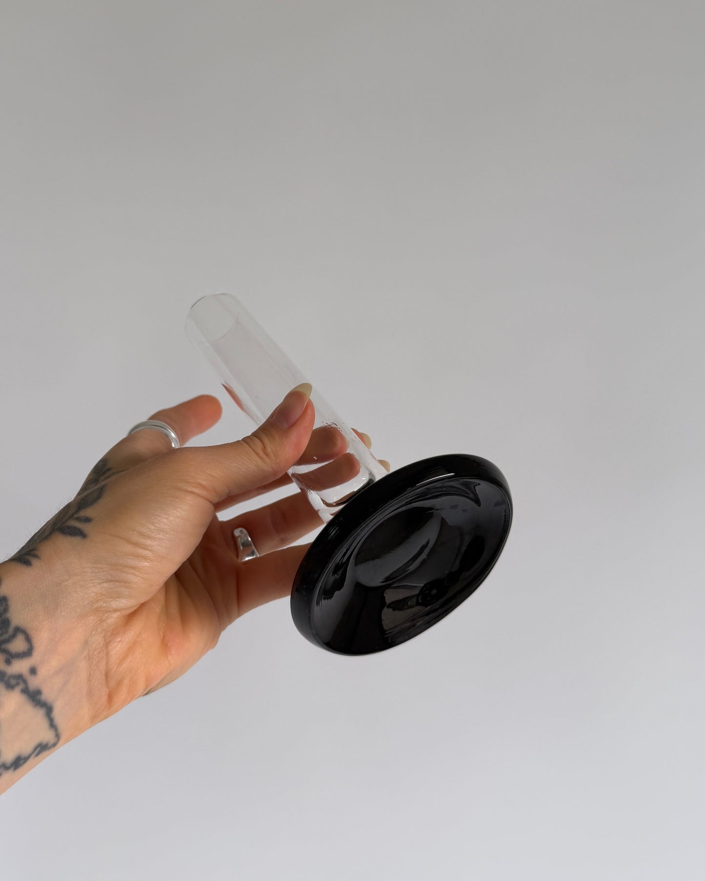 Vintage 60s Black & Clear Glass Bud Vase