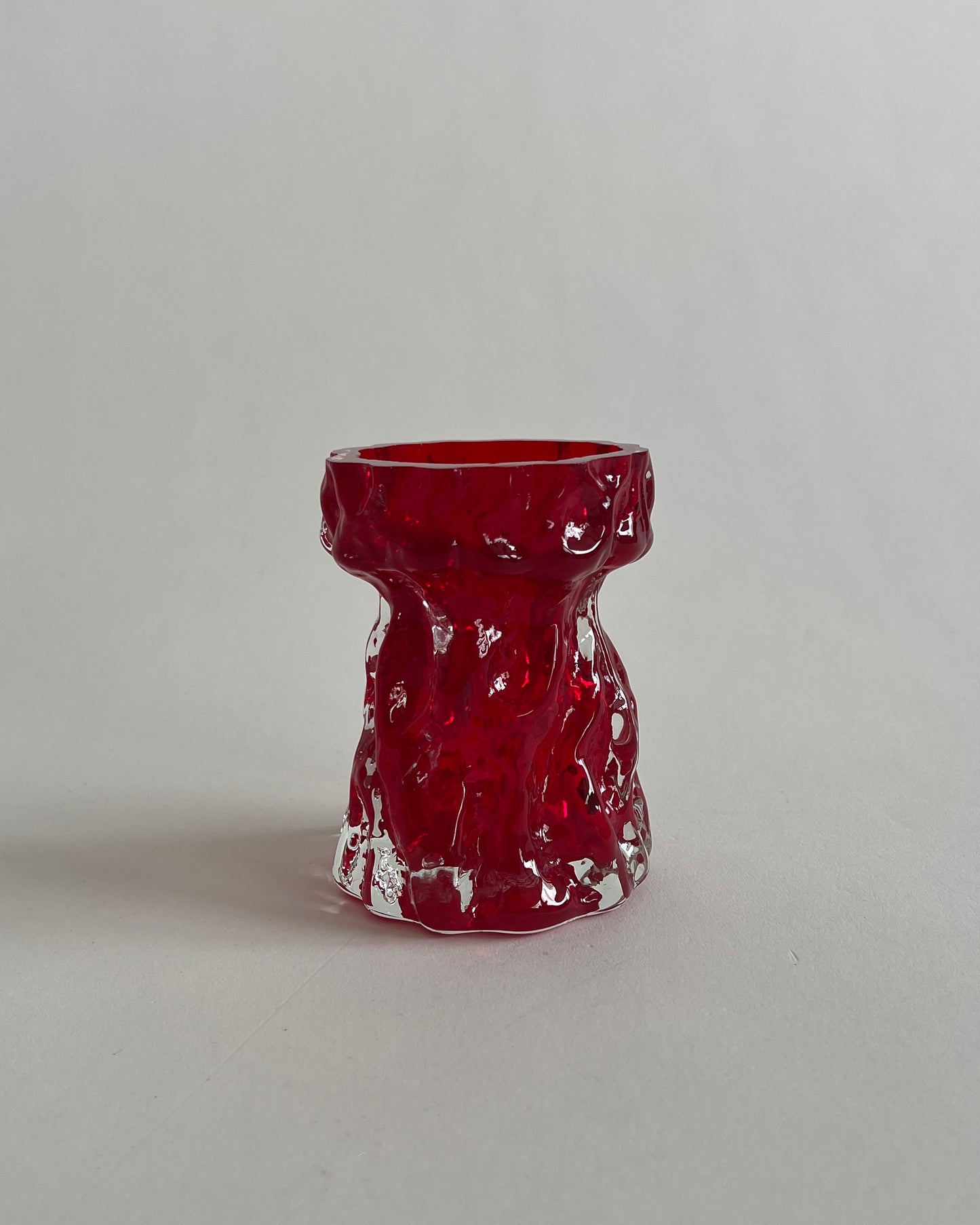 1970s Ingrid Glas- Red Glass Bark Textured Vase