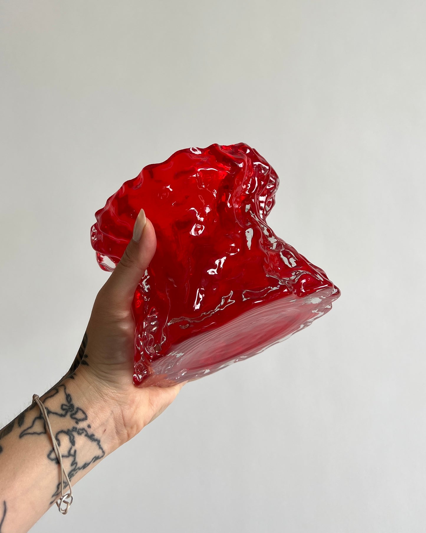 1970s Ingrid Glas- Red Glass Bark Textured Vase