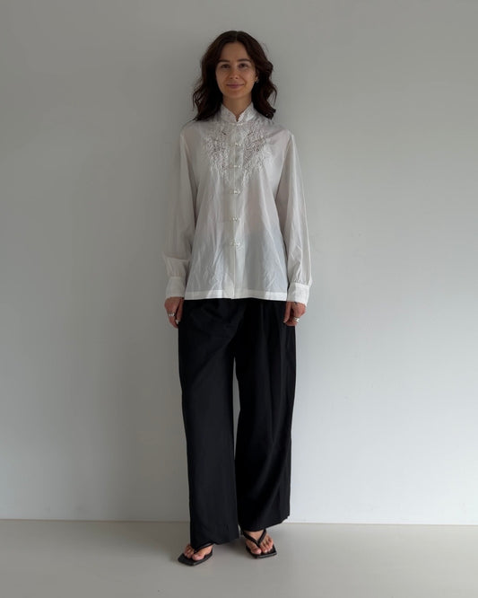 Vintage White Lace Mandarin Collar Blouse