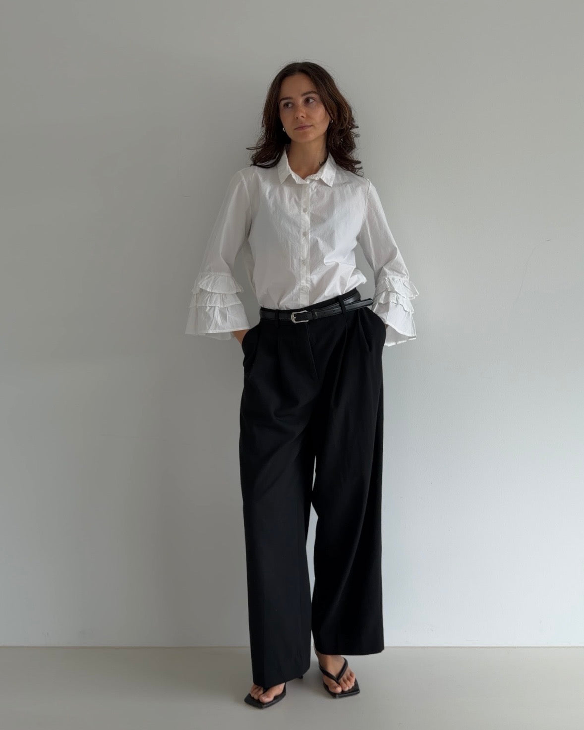 Ruffle Sleeve Cotton Shirt