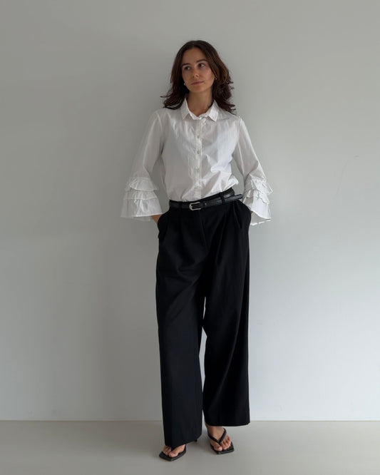 Ruffle Sleeve Cotton Shirt
