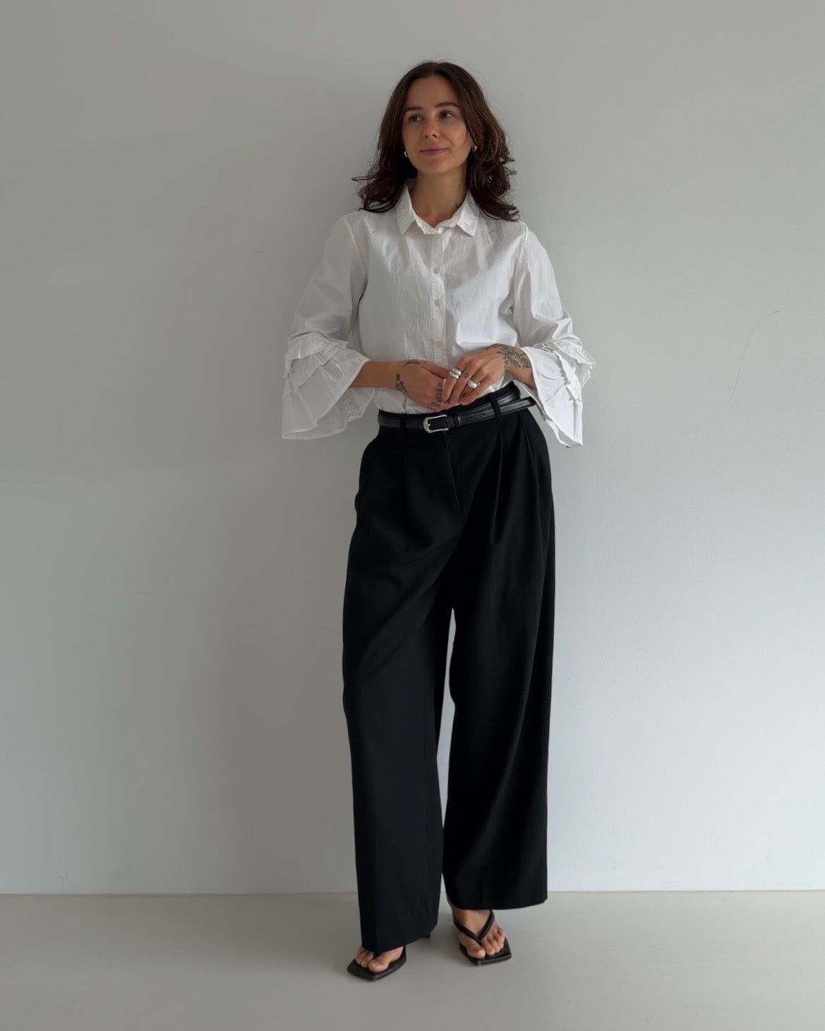 Ruffle Sleeve Cotton Shirt
