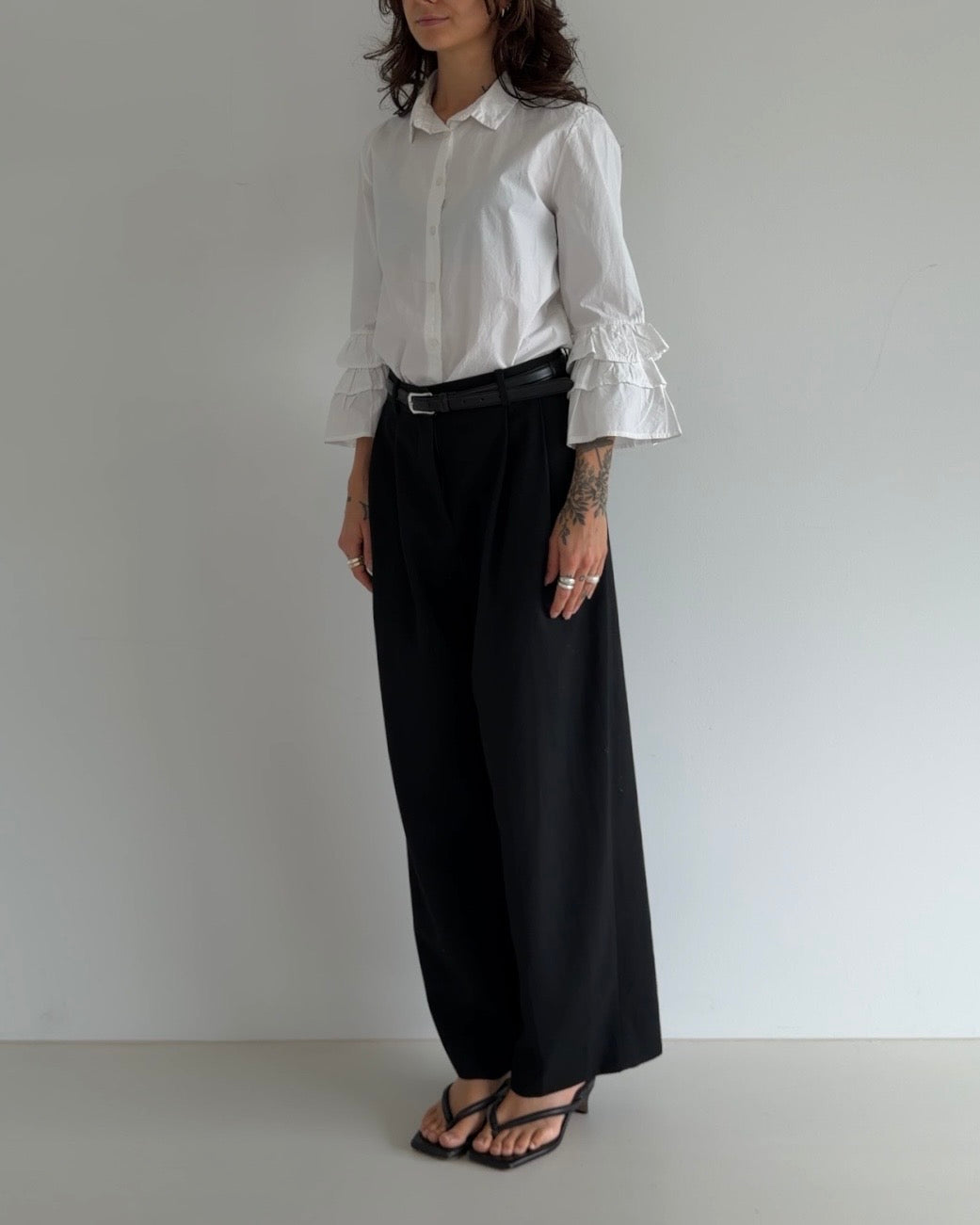 Ruffle Sleeve Cotton Shirt