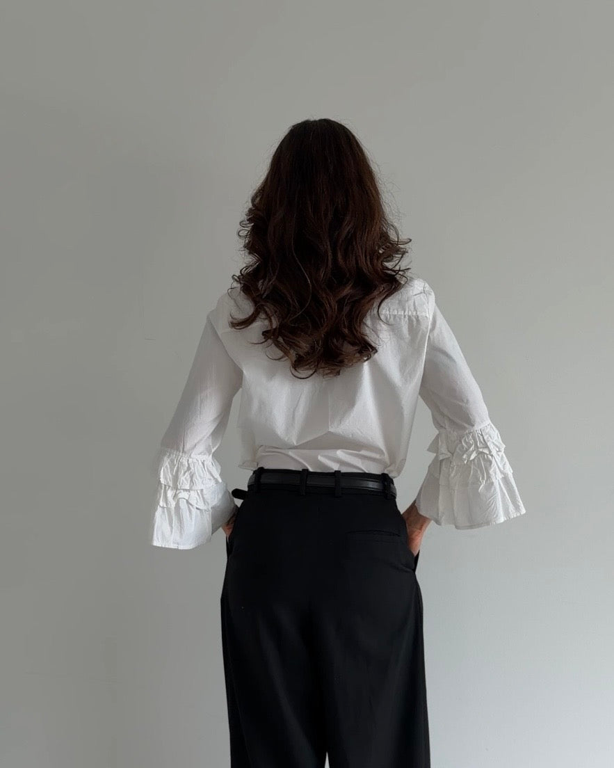 Ruffle Sleeve Cotton Shirt