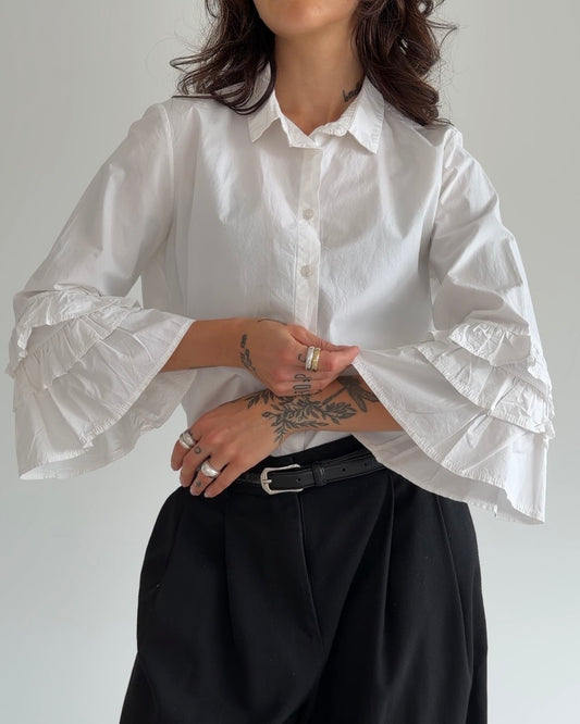 Ruffle Sleeve Cotton Shirt