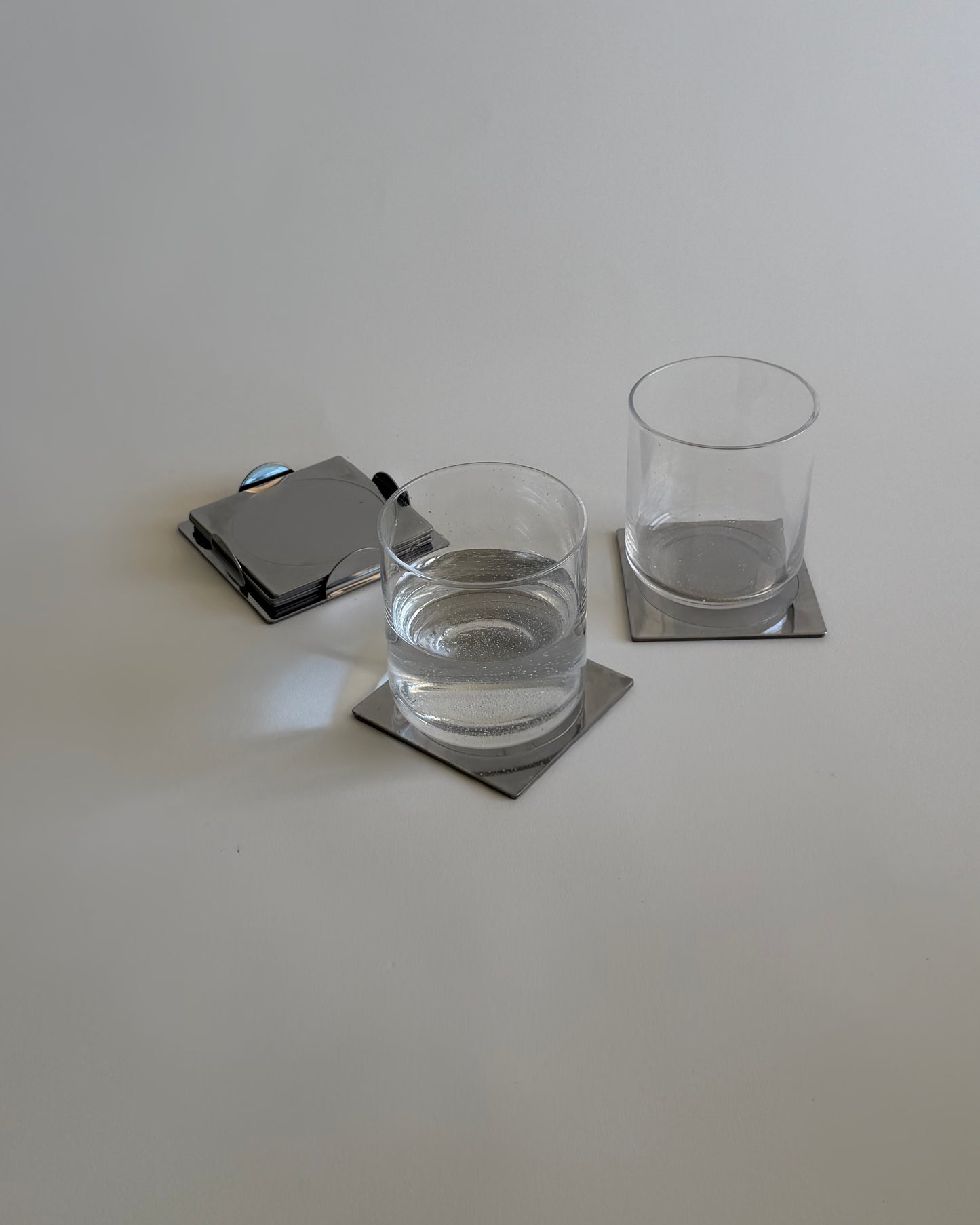 Vintage Chrome Coaster Set with Holder – Space Age / Minimalist