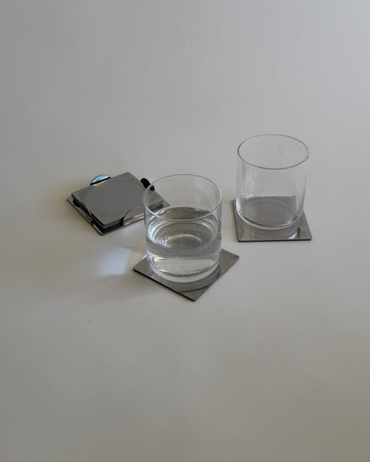 Vintage Chrome Coaster Set with Holder – Space Age / Minimalist
