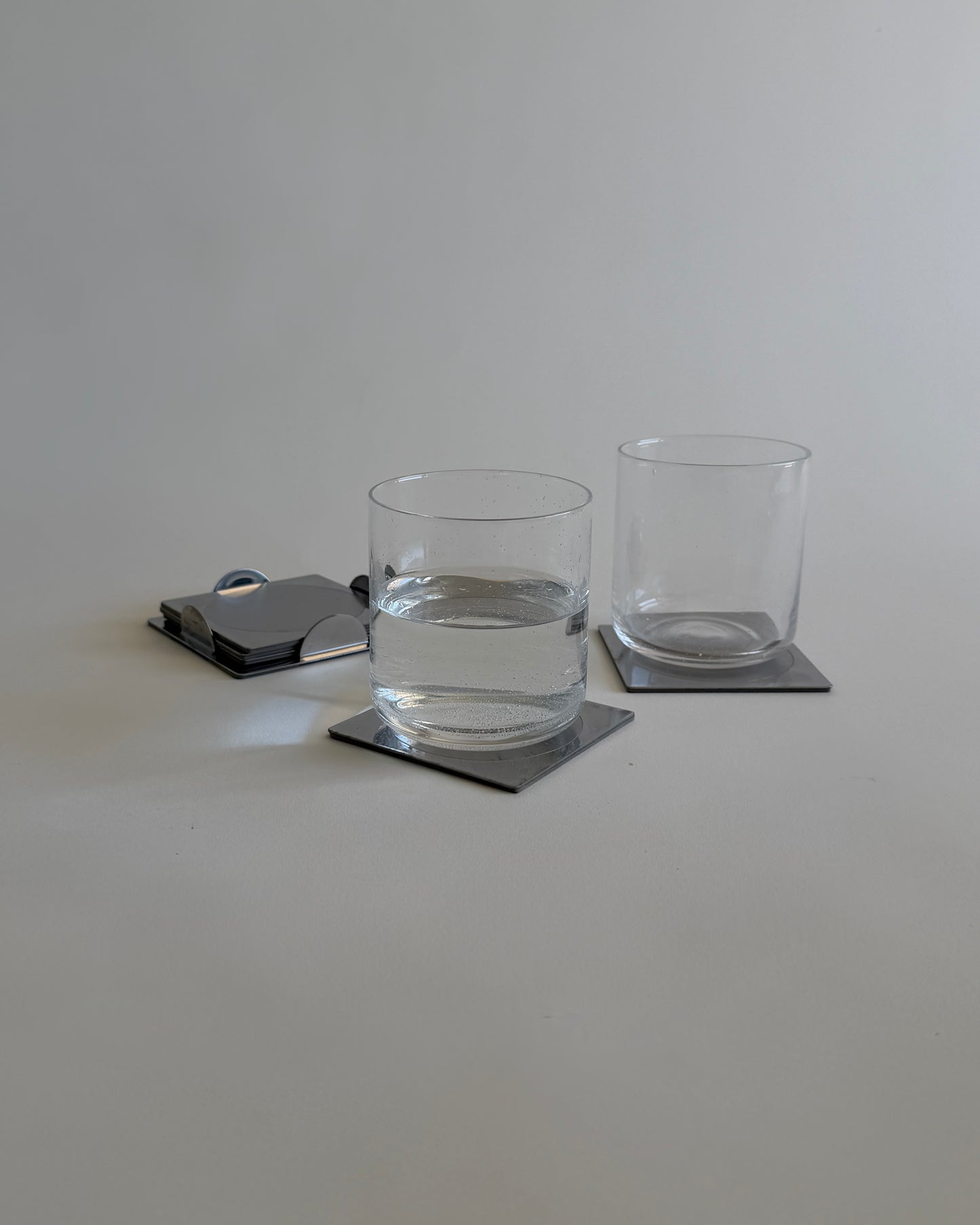 Vintage Chrome Coaster Set with Holder – Space Age / Minimalist