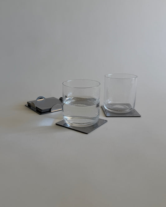 Vintage Chrome Coaster Set with Holder – Space Age / Minimalist
