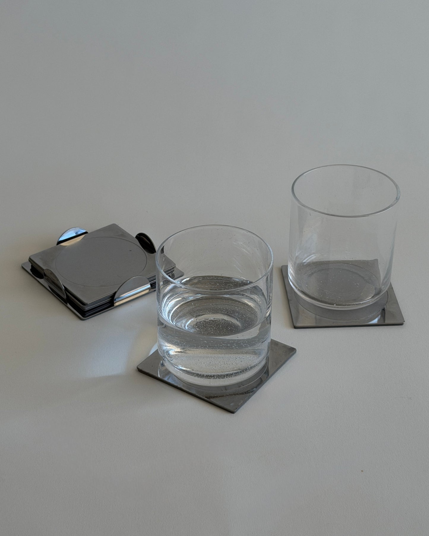 Vintage Chrome Coaster Set with Holder – Space Age / Minimalist