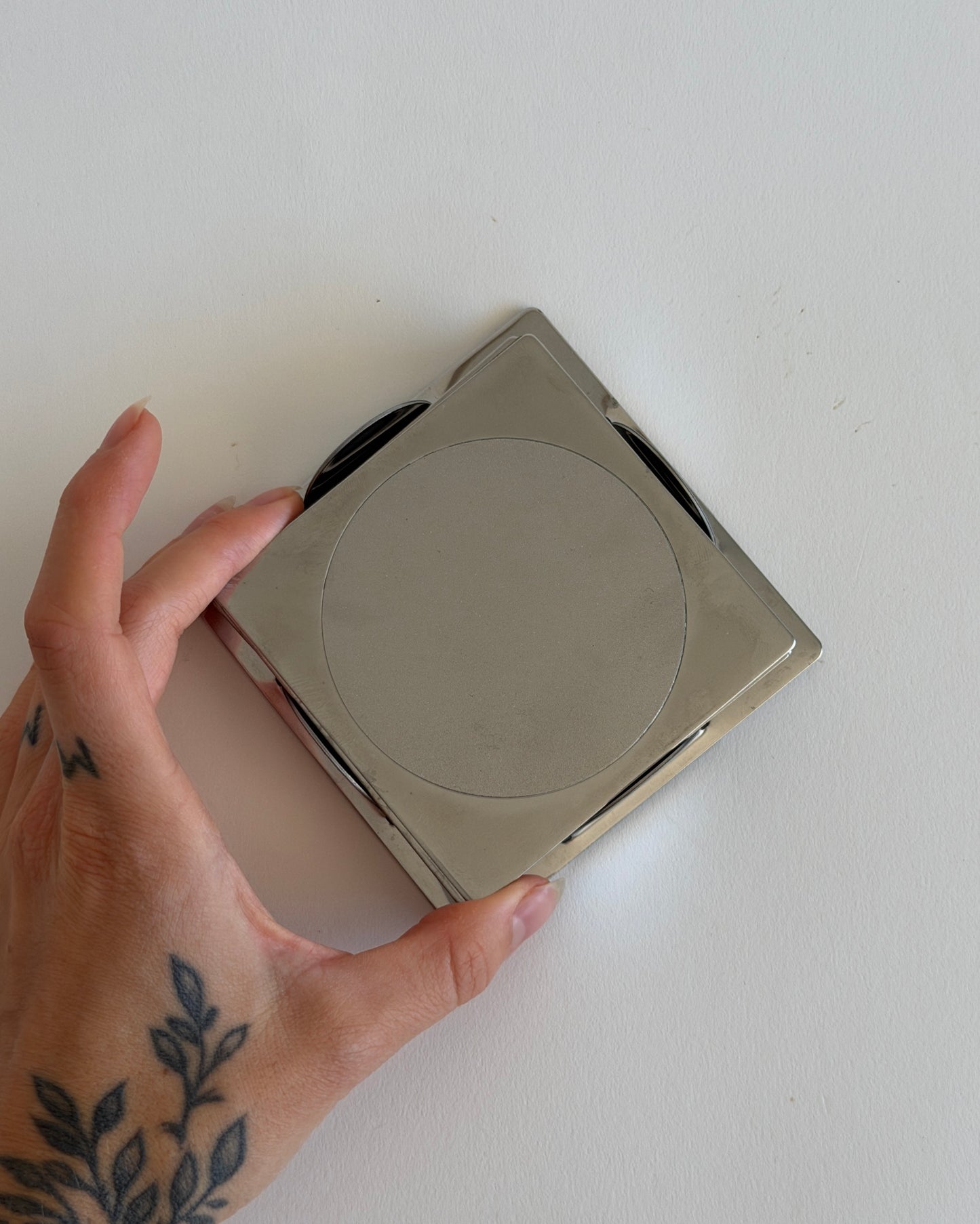 Vintage Chrome Coaster Set with Holder – Space Age / Minimalist