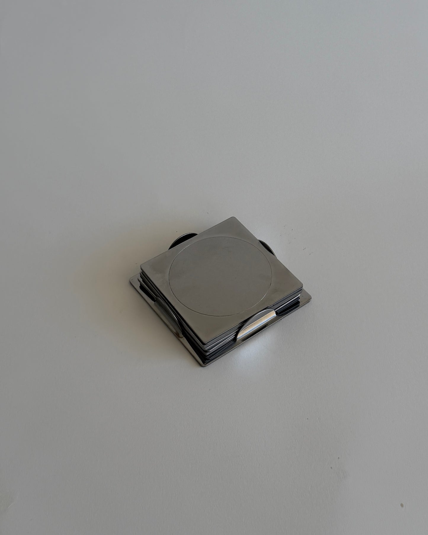 Vintage Chrome Coaster Set with Holder – Space Age / Minimalist