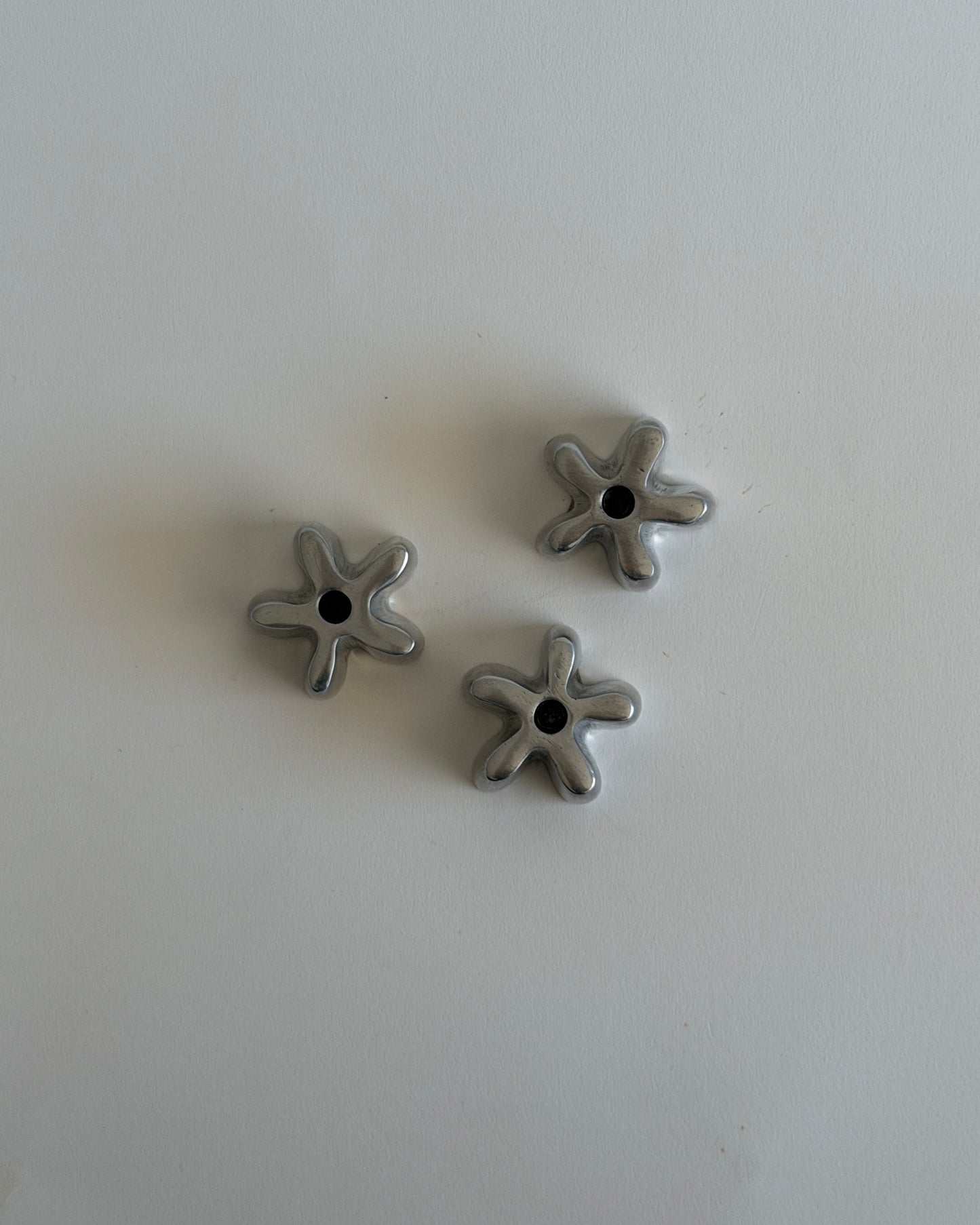 Set of 3 Vintage Sculptural Flower Objects – Polished Metal