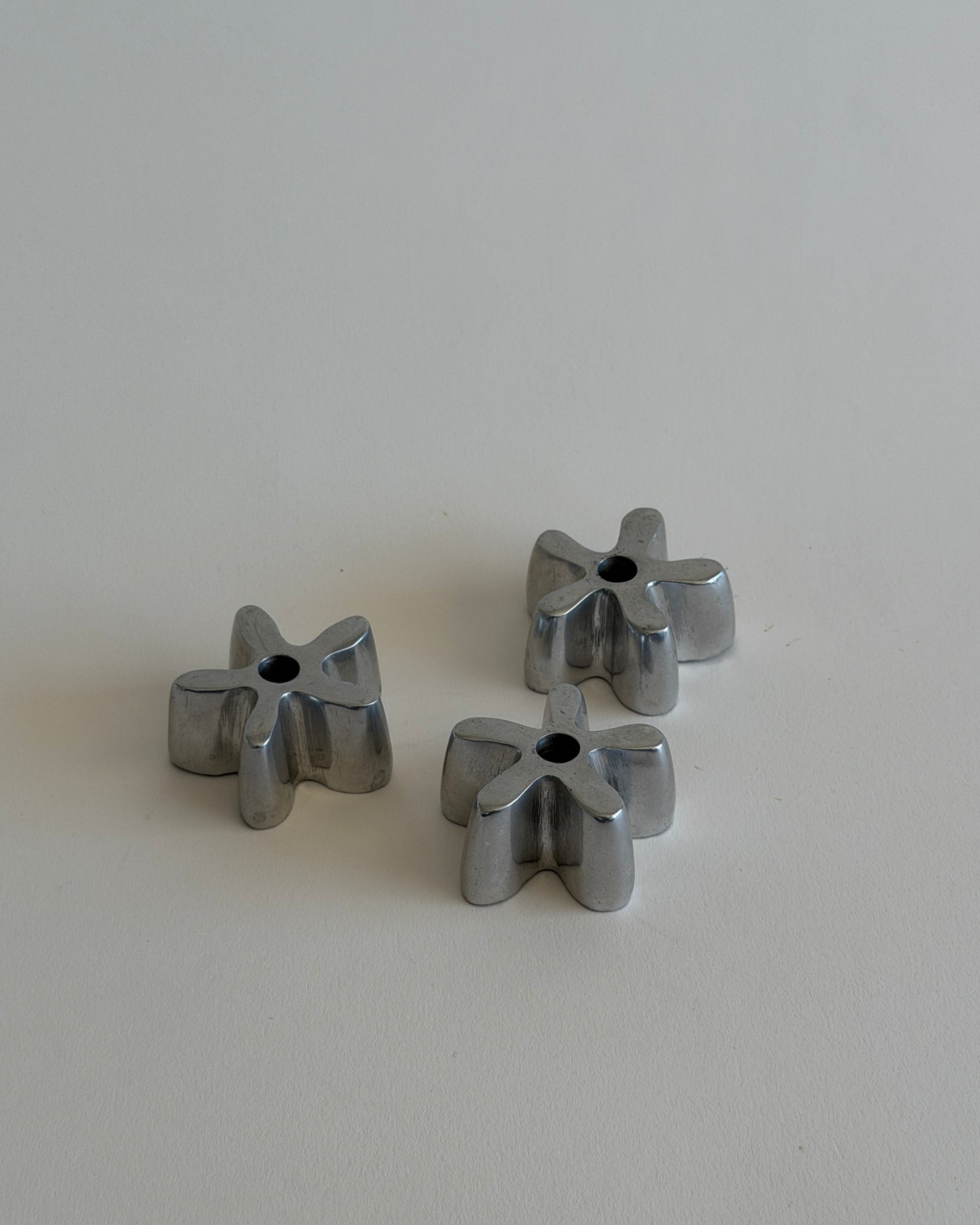 Set of 3 Vintage Sculptural Flower Objects – Polished Metal