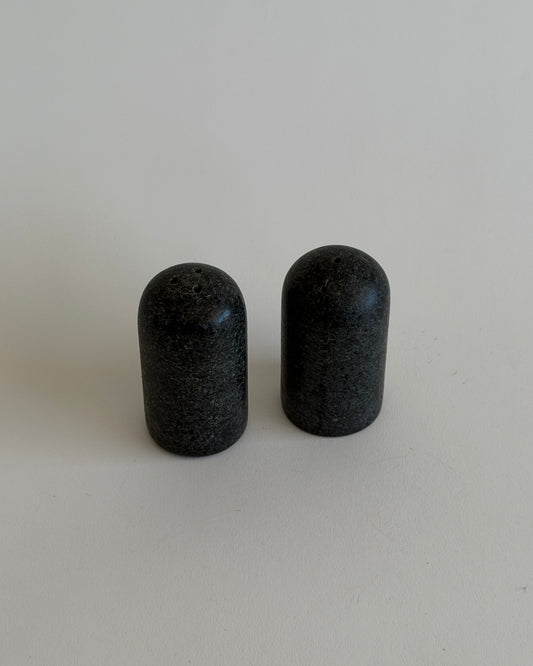 Dark Stone Salt & Pepper Shakers – Minimalist Sculptural Set