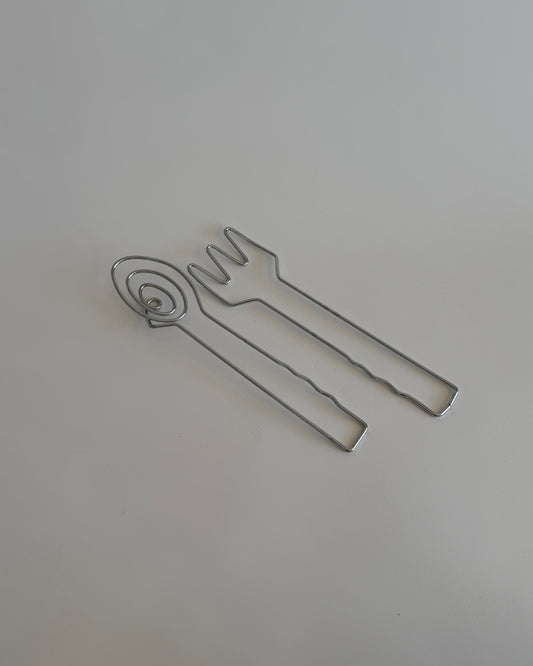Vintage Chrome Wire Salad Servers – Postmodern Spiral Design
