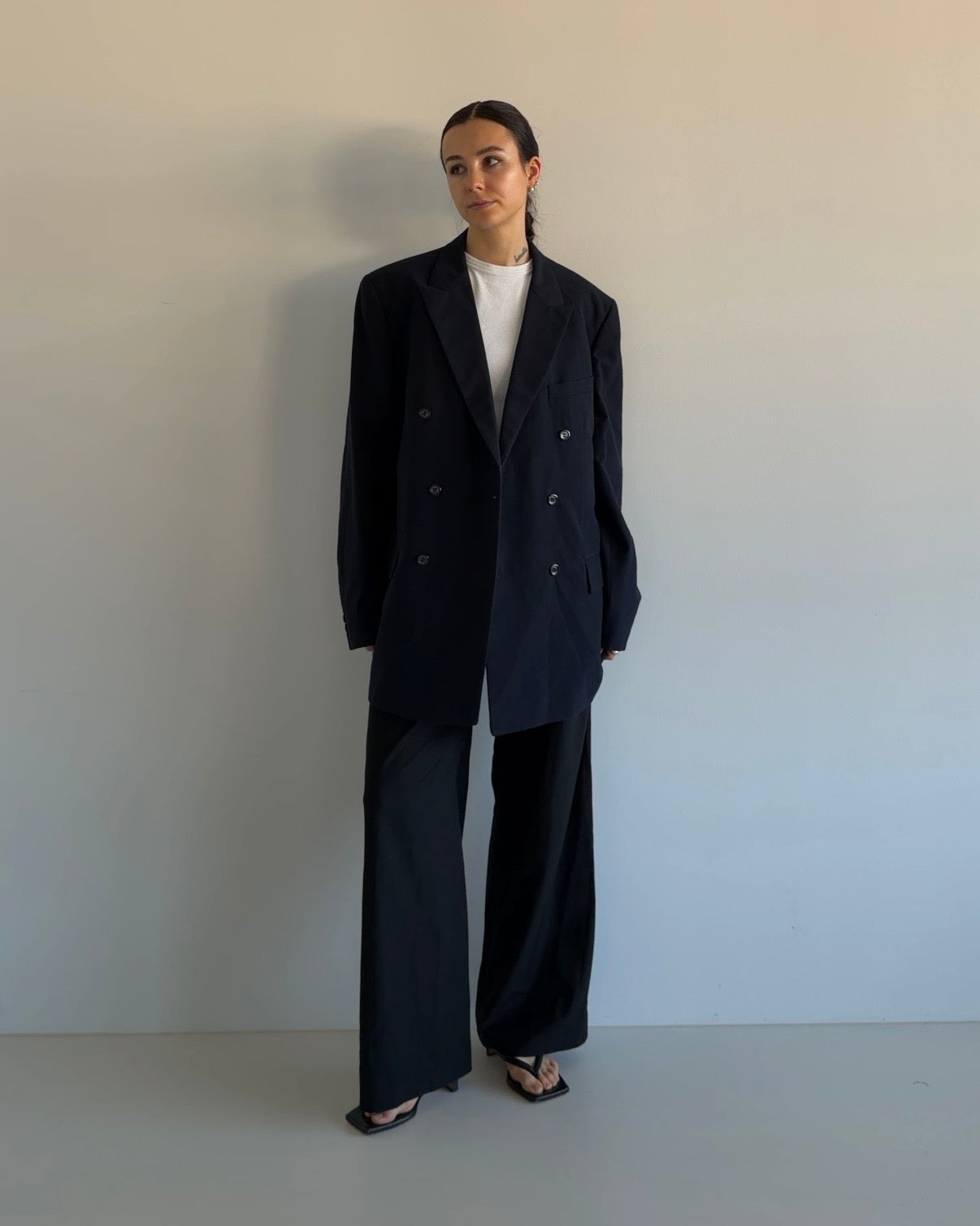 Oversized Double Button Wool Blazer Navy