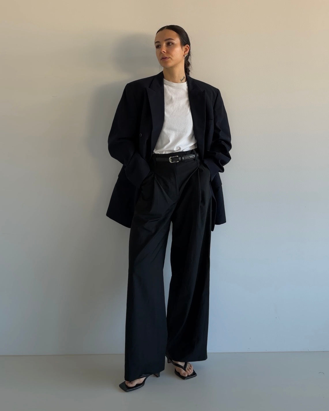 Oversized Double Button Wool Blazer Navy
