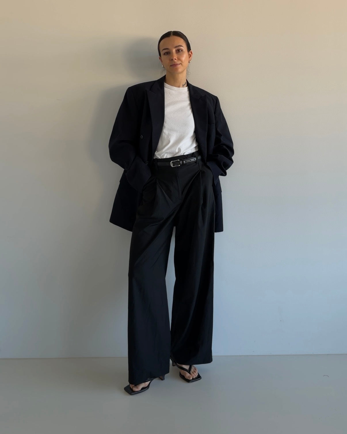 Oversized Double Button Wool Blazer Navy