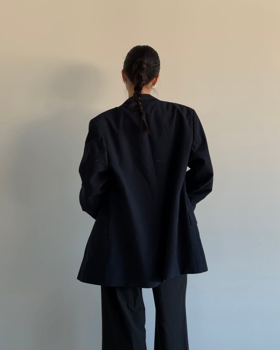 Oversized Double Button Wool Blazer Navy