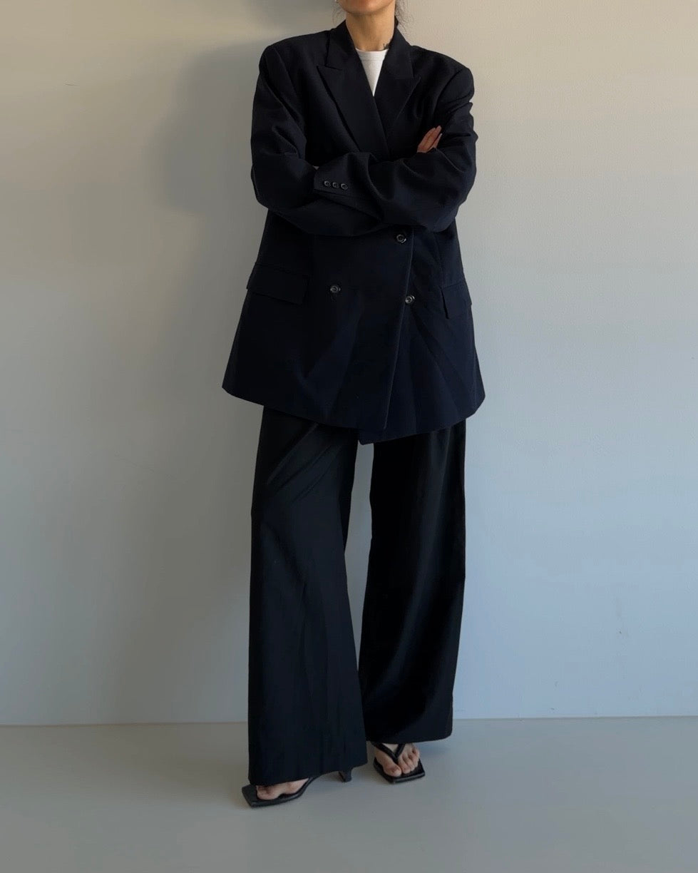 Oversized Double Button Wool Blazer Navy