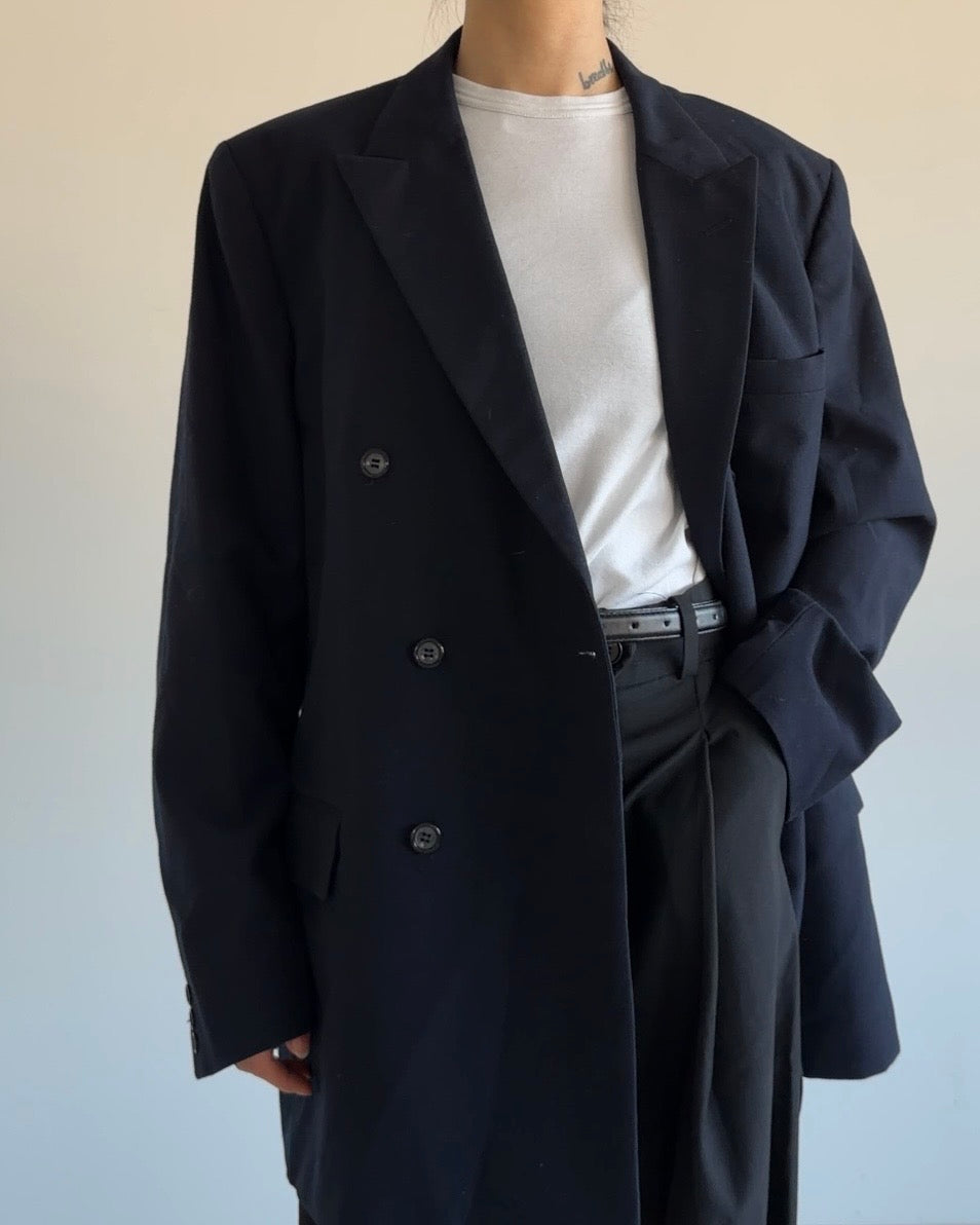 Oversized Double Button Wool Blazer Navy