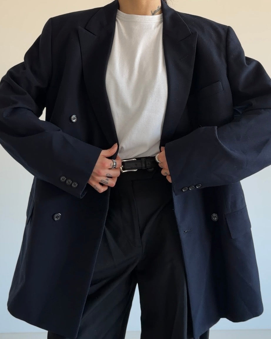 Oversized Double Button Wool Blazer Navy