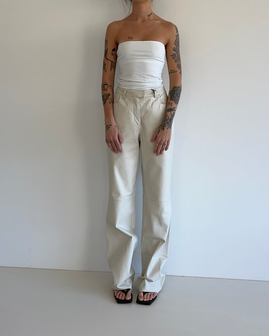 Leather Pants Straight Leg Creme/ White